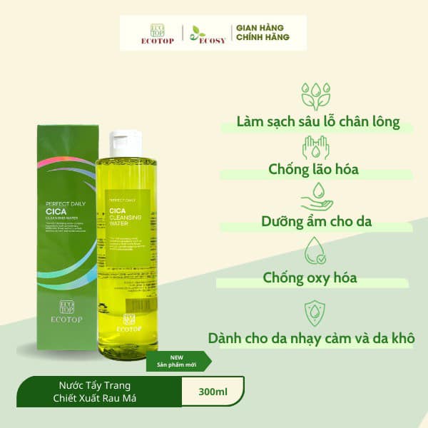 Nước Tẩy Trang Rau Má EcoTop Cica Cleansing Water